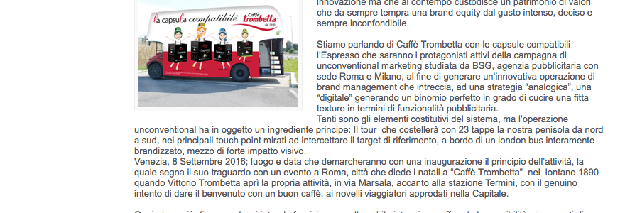 L’Espresso di Caffè Trombetta conferma la fiducia a BSG